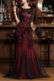 xl-3xl plus size new stylish sequin mesh patchwork stretch elegant maix evening dress(with lining)_Rose Red