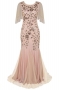 xl-3xl plus size new stylish sequin mesh patchwork stretch elegant maix evening dress(with lining)_Rose Red_Champagne