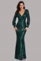 new stylish simple solid color sequin hollow stretch 7 colors plus size v-neck zip-up with padded elegant maxi evening dress(with lining)_Black_Dark Green