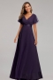 new stylish simple 6 colors solid color chiffon inelastic plus size zip-up elegant maxi evening dress(with lining)_Black_Dark Purple