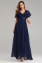 new stylish simple 6 colors solid color chiffon inelastic plus size zip-up elegant maxi evening dress(with lining)_Black_Dark Purple_Rose Red_Dark Blue