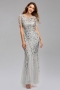 new stylish mesh sequin patchwork embroidery inelastic plus size 7 colors zip-up elegant maxi evening dress (with lining)_Black_Rose Red_Sky Blue_Dark Blue_Pink_Gold_Silver