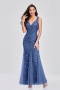 new stylish inelastic zip-up 5 colors plus size embroidered sequin sleeveless mesh patchwork elegant maxi evening dress(with lining)_Rose Red_Blue