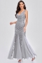 new stylish inelastic zip-up 5 colors plus size embroidered sequin sleeveless mesh patchwork elegant maxi evening dress(with lining)_Rose Red_Blue_Dark Blue_Pink_Gray