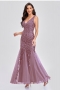 new stylish inelastic zip-up 5 colors plus size embroidered sequin sleeveless mesh patchwork elegant maxi evening dress(with lining)_Rose Red_Blue_Dark Blue_Pink