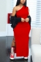 summer new stylish simple 4 colors plus size solid color stretch one shoulder slit casual maxi dress_Black_White_Red