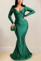 spring new plus size solid color micro-elastic satin v-neck backless tied sexy maxi dress_Black_Red_Blue_Green
