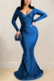 spring new plus size solid color micro-elastic satin v-neck backless tied sexy maxi dress_Black_Red_Blue
