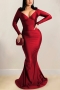 spring new plus size solid color micro-elastic satin v-neck backless tied sexy maxi dress_Black_Red