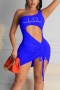 s-2xl summer new plus size 4 colors fixed printing stretch one shoulder hollow drawstring sexy mini dress_Black_Blue