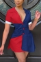 s-2xl plus size summer new stylish stretch contrast color spliced single-breasted irregular casual mini dress_Red