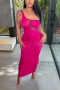 plus size summer sexy three colors micro-elastic one shoulder ripped design drawstring tight maxi dress_Black_Blue_Magenta