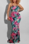 s-5xl summer new stylish five colors leaf flower printing backless lace-up stretch slim sexy maxi dress_Red_Brown_Magenta