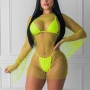 summer new four colors fishnet rhinestone long bat sleeve sexy mini dress(no underwear)_Black_White_Light Green