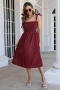 summer new stylish inelastic 3 colors plaid printing frill crimped lace-up sling backless casual midi dress_Black_Red