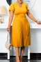 s-3xl summer new plus size 5 colors solid color micro-elastic v-neck zip-up back pleated stylish casual midi dress with belt_Black_Red_Blue_Yellow