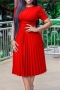 s-3xl summer new plus size 5 colors solid color micro-elastic zip-up back pleated stylish casual midi dress_Purple_Red