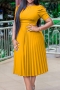s-3xl summer new plus size 5 colors solid color micro-elastic zip-up back pleated stylish casual midi dress_Purple_Red_Blue_Yellow