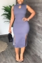 summer new stylish 3 colors solid color stretch hollow sleeveless zip-up split casual midi dress_Black_Purple