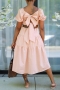 s-2xl plus size summer new stylish 3 colors solid color inelastic square neckline bow lace-up hollow casual midi dress_Sky Blue_Pink