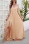 s-3xl summer new plus size three colors see through lace patchwork inelastic three-quarter sleeves high slit zip-up floor length elegant high quality maxi dress_Beige