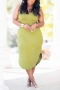 s-4xl summer new plus size solid color stretch tie-waist pockets irregular stylish casual midi dress_Orange_Green