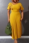 s-3xl summer new plus size 4 colors solid color stretch ruffle backless pleated zip-up side stylish casual midi dress_White_Blue_Yellow