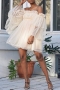 s-5xl spring & summer plus size 4 colors multi layered mesh micro-elastic off the shoulder frill trim elegant stylish mini dress_Beige