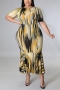 l-4xl summer new plus size two colors batch printing stretch stylish midi dress_White_Yellow