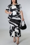 l-4xl summer new plus size two colors batch printing stretch stylish midi dress_White