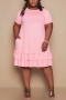 xl-4xl summer new plus size solid color stretch ruffle pockets casual loose midi dress_Black_Pink