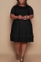 xl-4xl summer new plus size solid color stretch ruffle pockets casual loose midi dress_Black