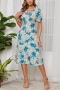 summer new 4 colors chiffon floral batch printing micro-elastic v neck nipped waist smocked swing stylish holiday midi dress_White_Sky Blue