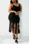 l-5xl summer new plus size 3 colors solid color stretch backless sling tassel sexy midi dress_Black