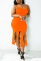 l-5xl summer new plus size 3 colors solid color stretch backless sling tassel sexy midi dress_Black_White_Orange