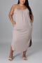 l-5xl summer new plus size 4 colors solid color stretch backless sling pockets casual loose midi dress_Black_Beige