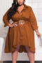 l-4xl plus size summer new 2 colors solid color inelastic turndown collar single breasted irregular stylish casual midi dress(without belt)_Blue_Brown