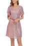 casual slight stretch solid color loose sequins mini dress_Black_Pink