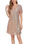 casual slight stretch solid color loose sequins mini dress_Black_Pink_Silver_Rose gold