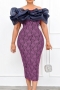 s-3xl summer new plus size 3 colors lace mesh patchwork stretch off-the-shoulder smocked zip-up slit bodycon stylish elegant midi dress_Purple