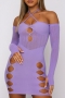 spring new 5 colors stretch see through mesh spliced hollow halter-neck lace-up thumb hole bodycon sexy mini dress_Black_Purple