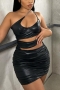 plus size summer rhinestone one shoulder hollow out inelastic bodycon mini dress_Black