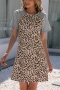 summer new stylish four colors leopard printing crew neck short sleeve stretch casual mini dress_White_Leopard_Khaki 