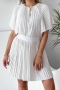 summer new 3 colors chiffon solid color inelastic bat sleeve crew neck pleated nipped waist hollow button stylish sexy mini dress_White