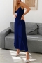 summer new stylish seven colors solid color inelastic satin v-neck sling zip-up sexy midi dress_Black_Purple_Dark Green_Dark Blue