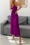 summer new stylish seven colors solid color inelastic satin v-neck sling zip-up sexy midi dress_Black_Purple