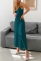 summer new stylish seven colors solid color inelastic satin v-neck sling zip-up sexy midi dress_Black_Purple_Dark Green