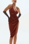 summer new 6 colors satin solid color stretch double layer deep-v-neck shirring high slit high quality stylish sexy spaghetti string midi dress_Black_White_Dark Green_Red_Blue_Brown