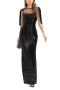 summer new two colors see through mesh patchwork micro-elastic sequin decor stretch tassel elegant high quality maxi dress_Black