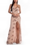 summer new three colors sequin embroidered mesh spliced micro-elastic backless cross sling high split sexy elegant high quality maxi dress_Black_Beige